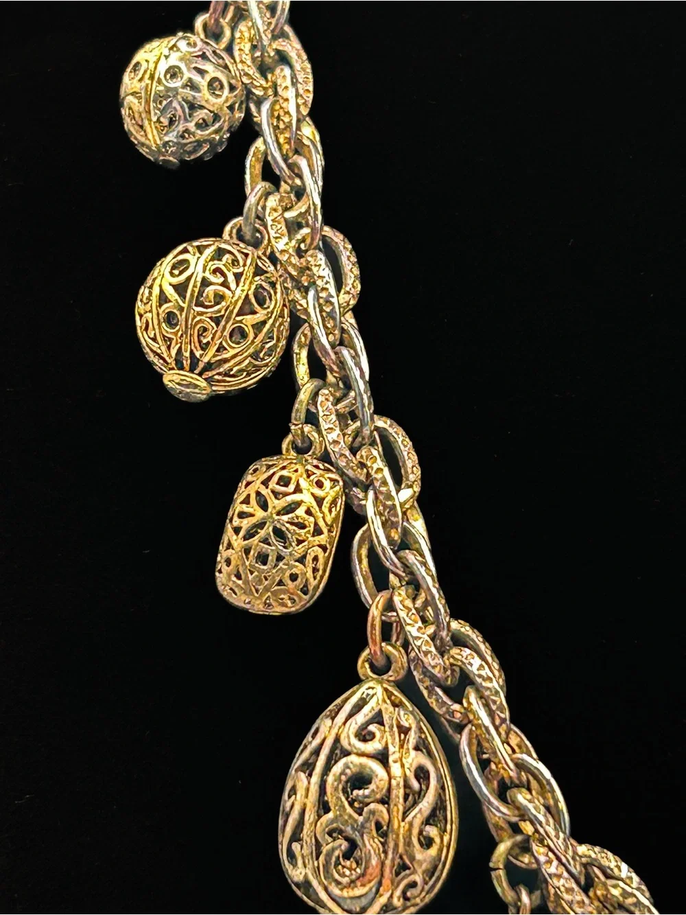Gold Filigree Charm Statement Necklace